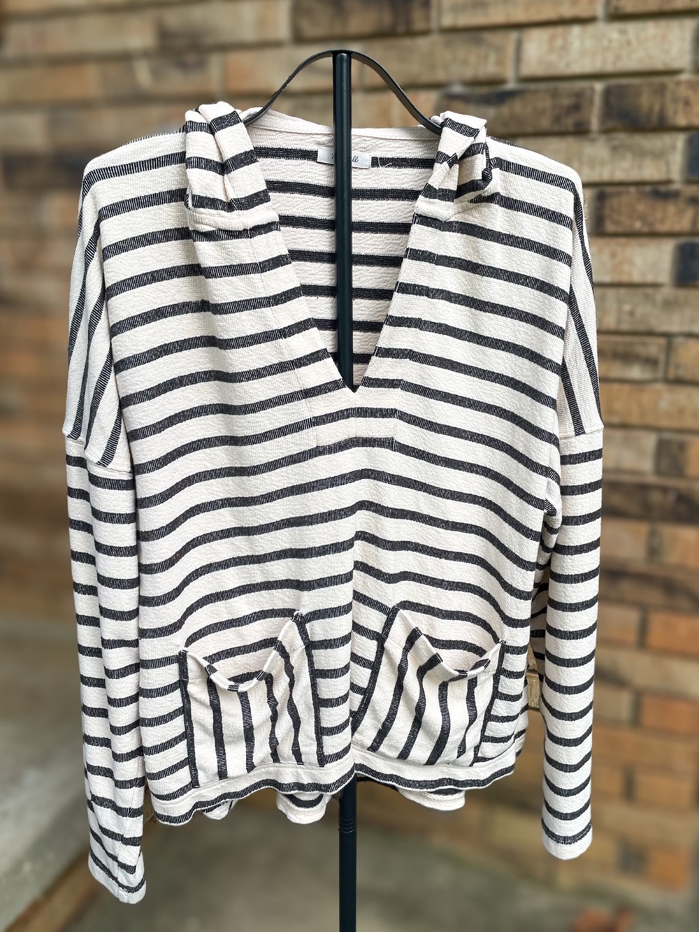 Madewell Striped Hooded Pullover Top XL Pockets